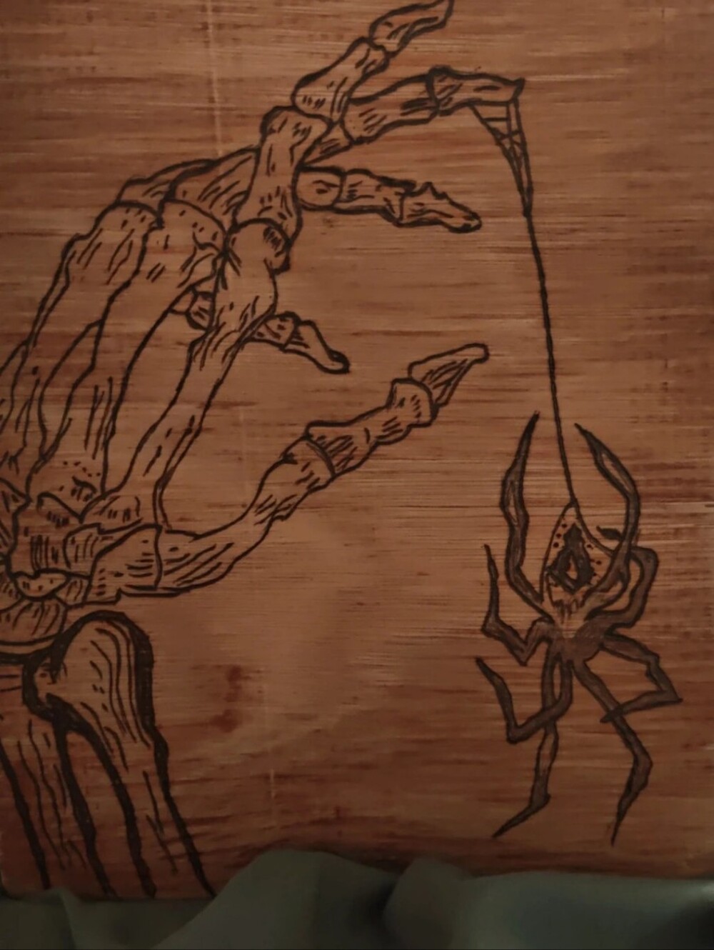 Wood-Grain Black Skeleton Hand & Spider Wall Art